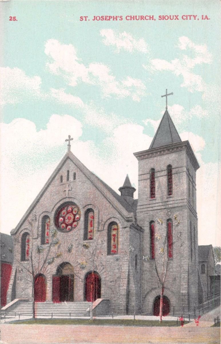 SIOUX CITY IOWA ST JOSEPH'S STONE CATHOLIC CHURCH POSTCARD 1910s