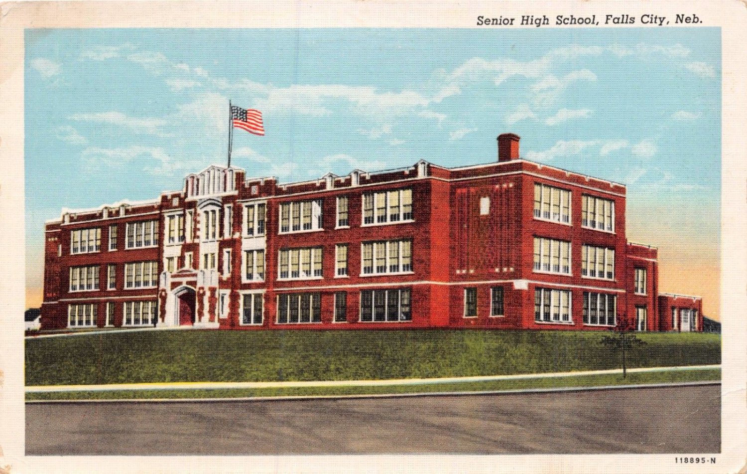 Falls City Nebraska~senior High School~postcard 1946 Pstmk 