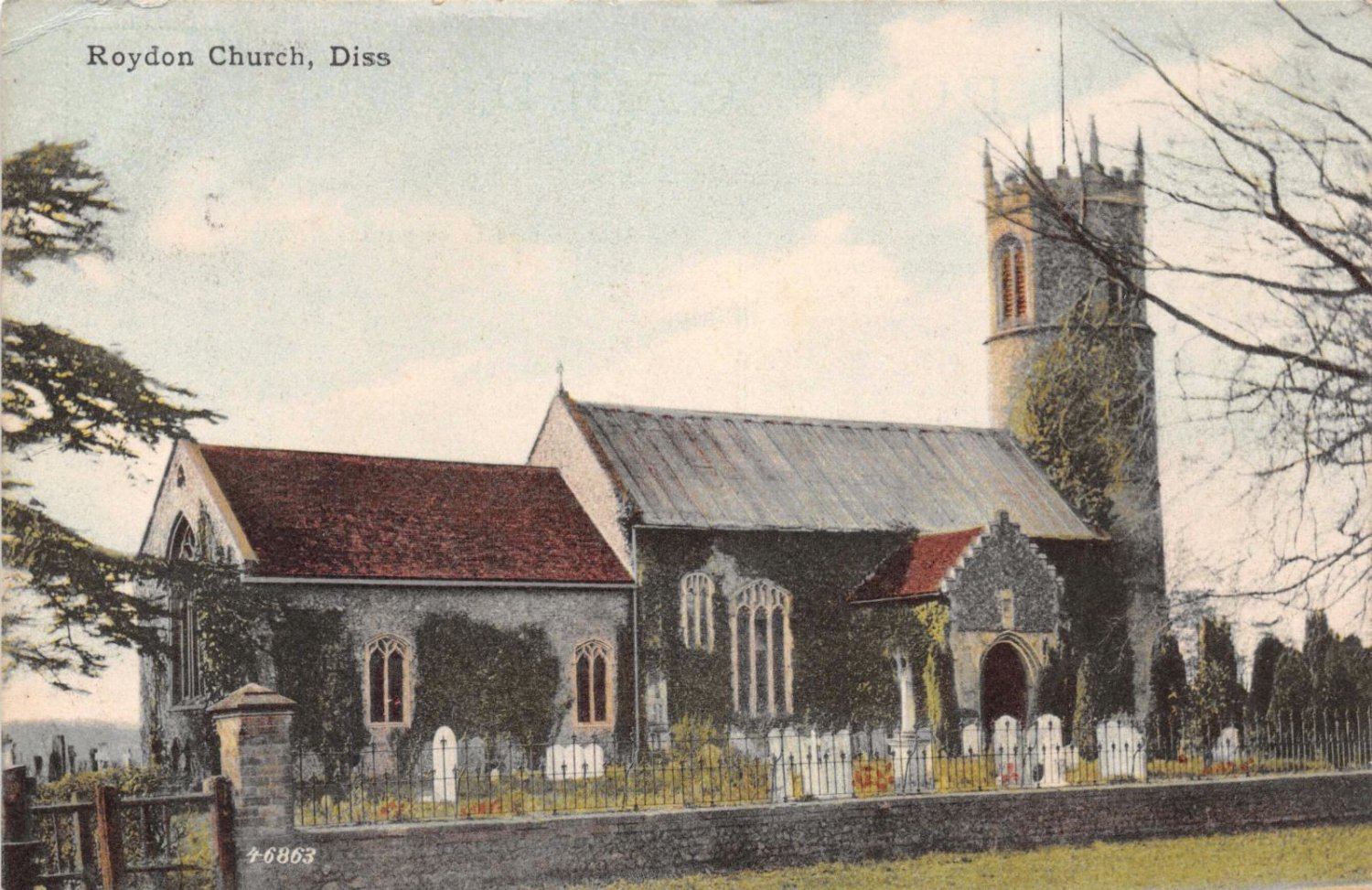 DISS NORFOLK ROYDON CHURCH POSTCARD 1906 DOUBLE CIRCLE CANCELLATION EYE