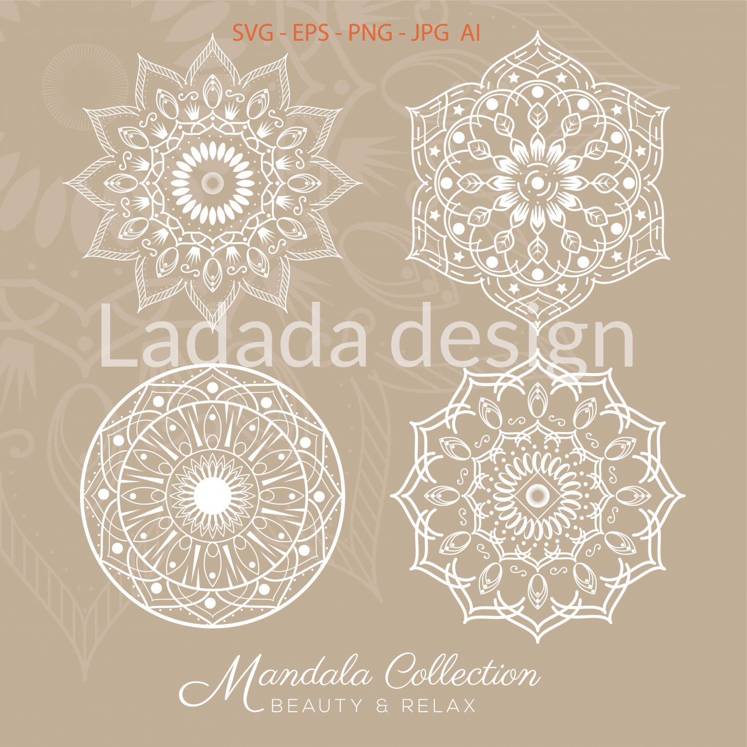 DIGITAL Download bundle 4 Mandala  pattern , printing in Vector SVG File Ai,Jpg,Svg,Png