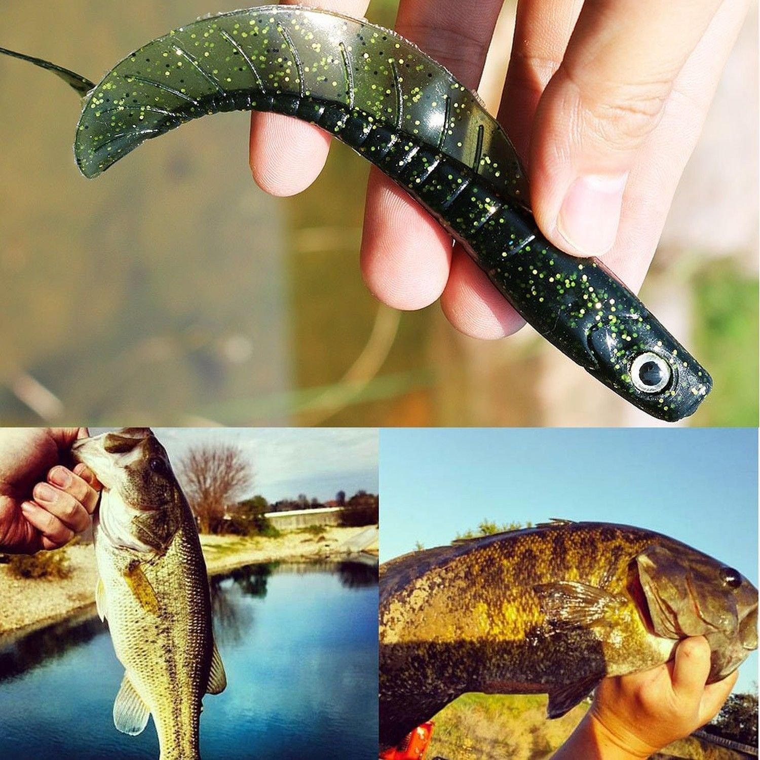 Fishing Soft Lures Bass Worm Bait 12PCS Grubs Lures for Saltwater