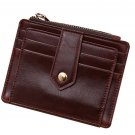 Wallet Credit Card Case with ID Window Zipper Holder Purse Leather Debit Brown