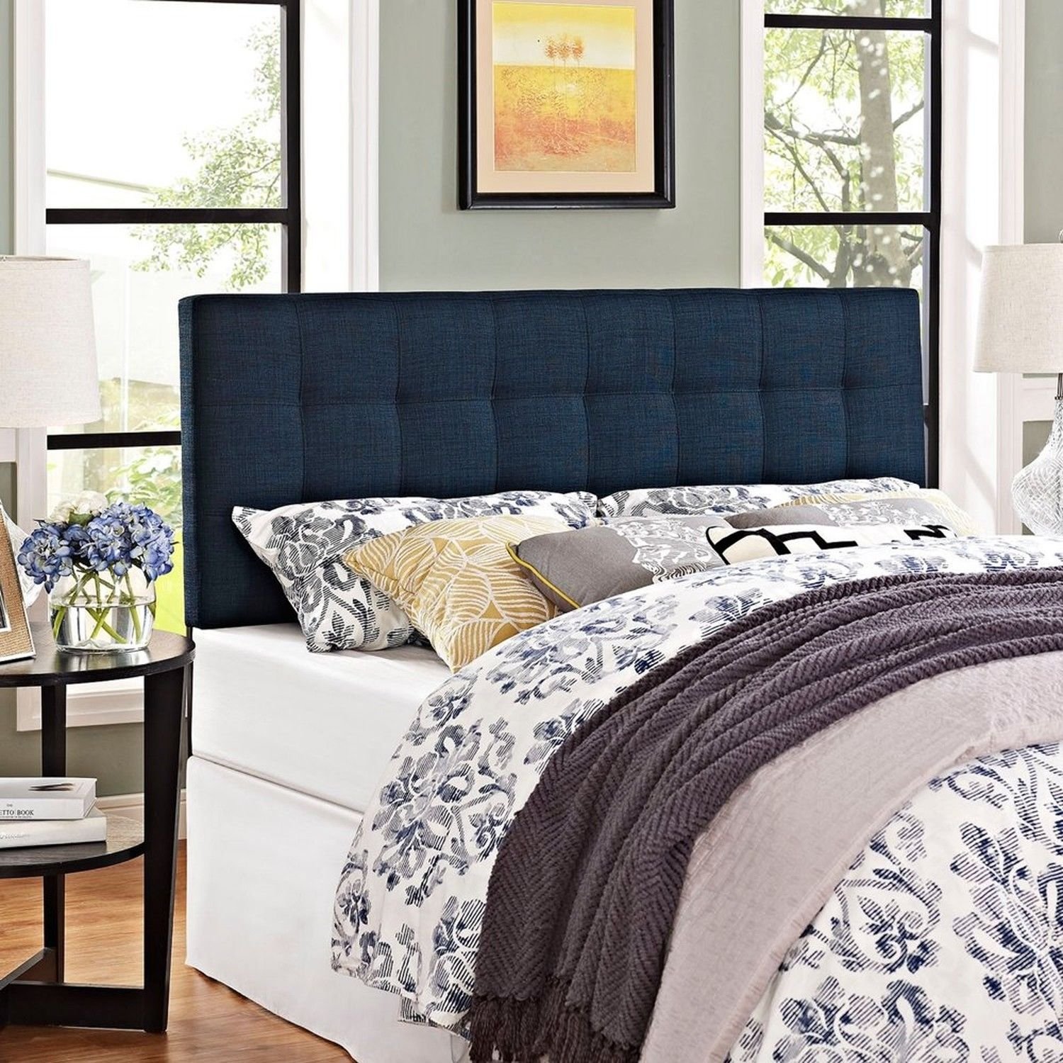 Headboard King Size Upholstered In Navy Fabric Color For Bed Head ...