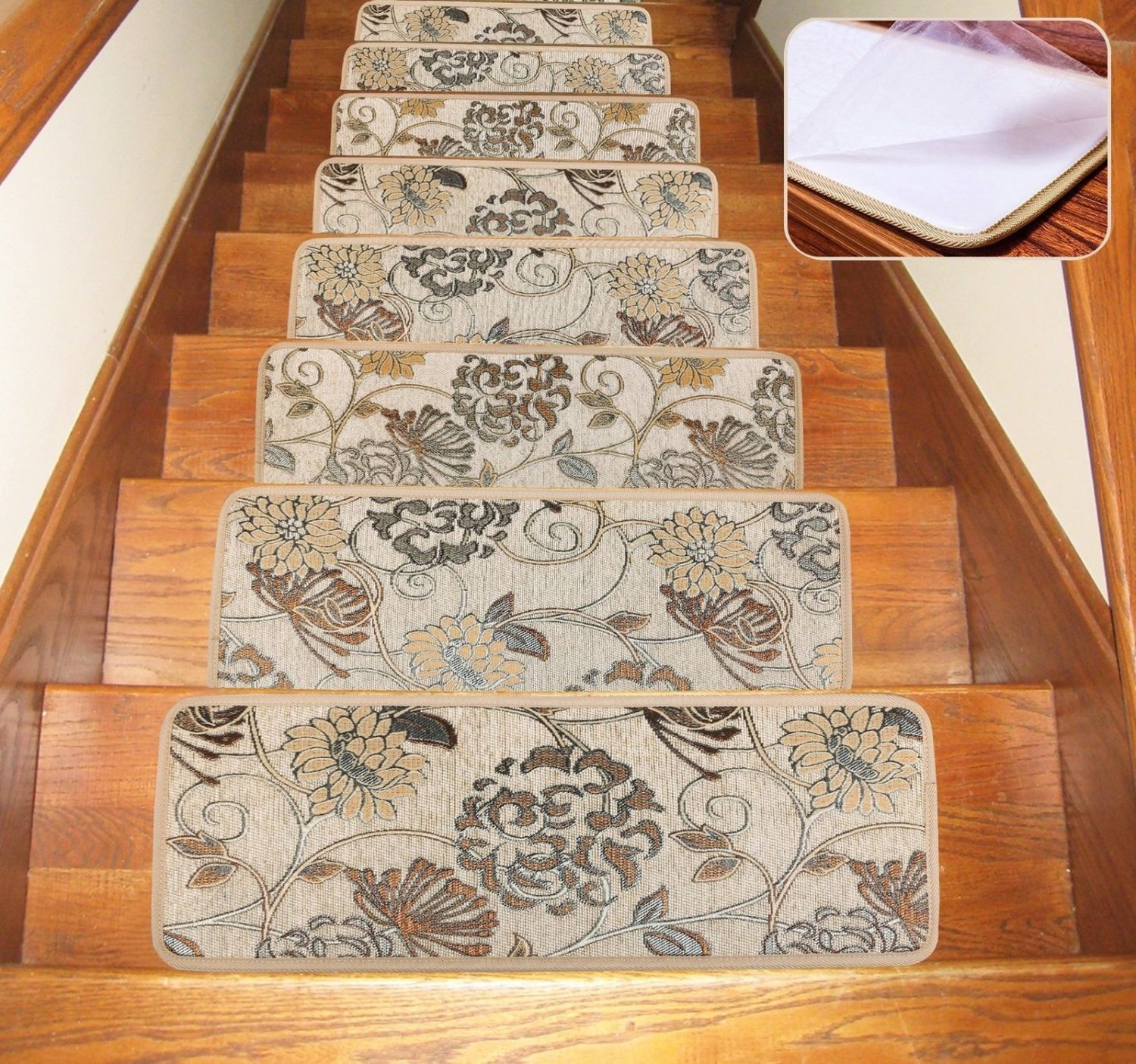 Stair Treads Non Slip Carpet Non Slip Set of 7 Rubber Beige For Indoor Use