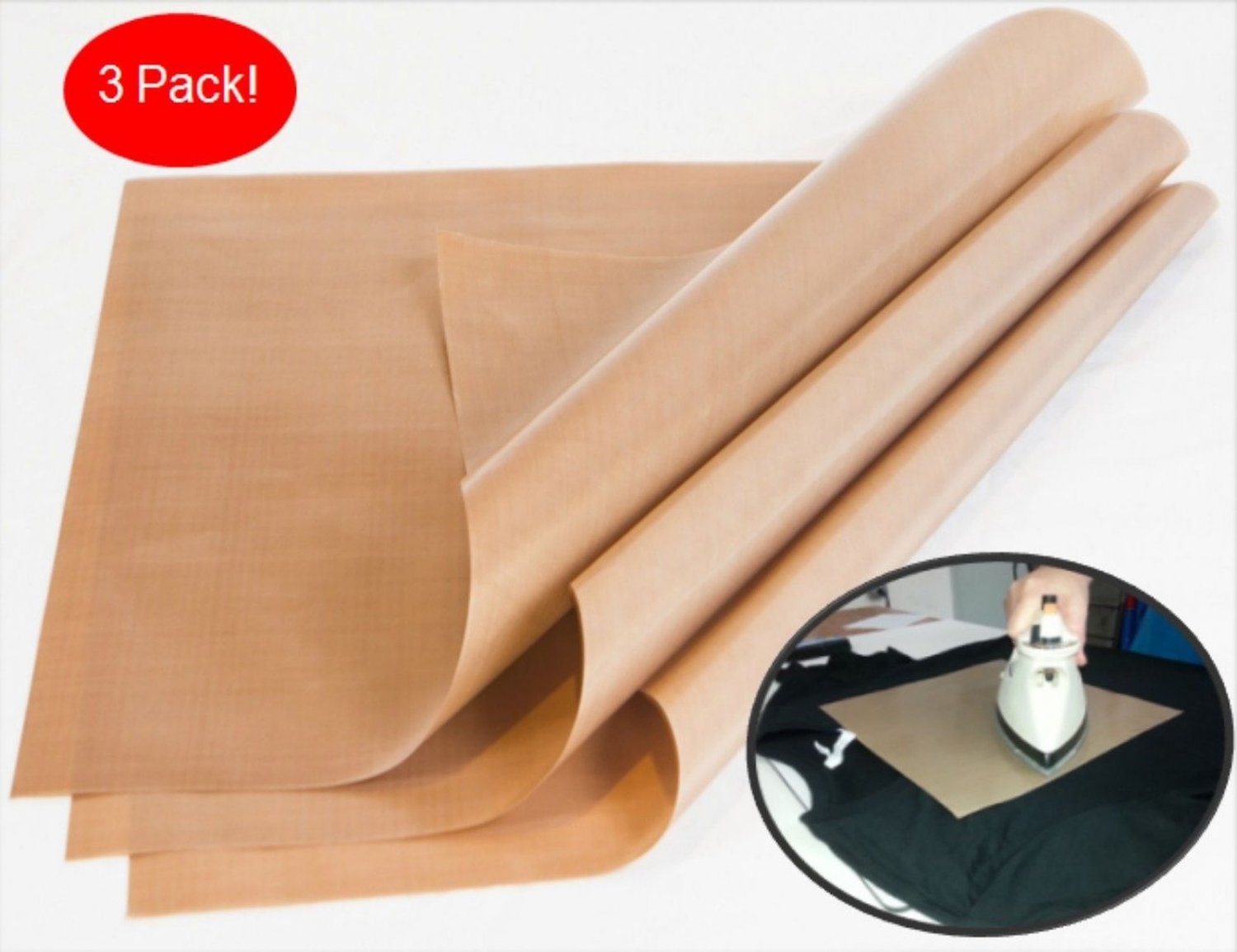 3 Pack Non Stick Teflon Sheets Press Transfers Protect Tick Heat Resist 16"x20"