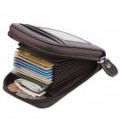 Leather Women Wallet Block Credit Card Holder Case Safety Zippered 9 Slots Brown