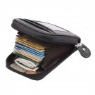 Leather Women Wallet Block Credit Card Holder Case Safety Zippered 9 Slots Black