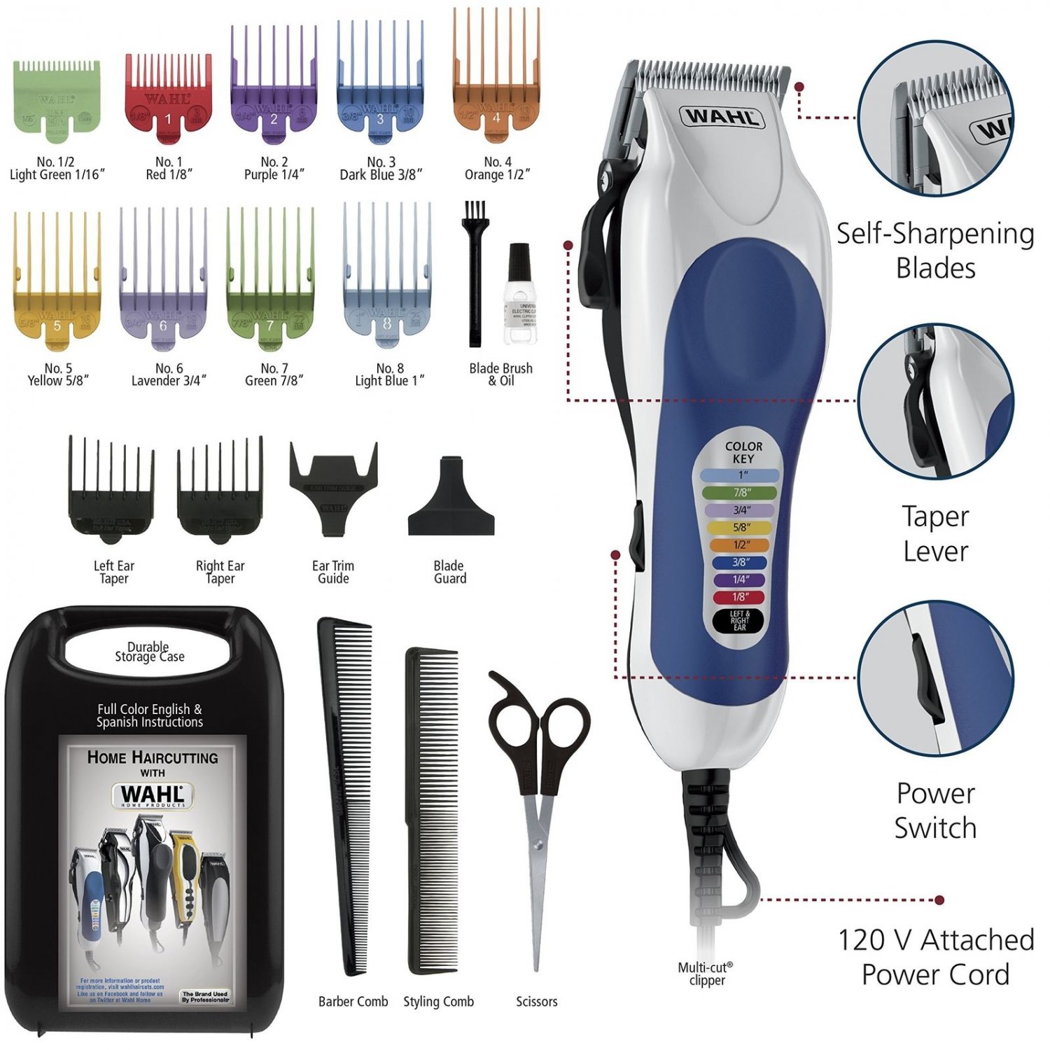 Wahl Hair Clipper Cutting Kit Color Pro Complete Shaving Grip Control Seld Sharp