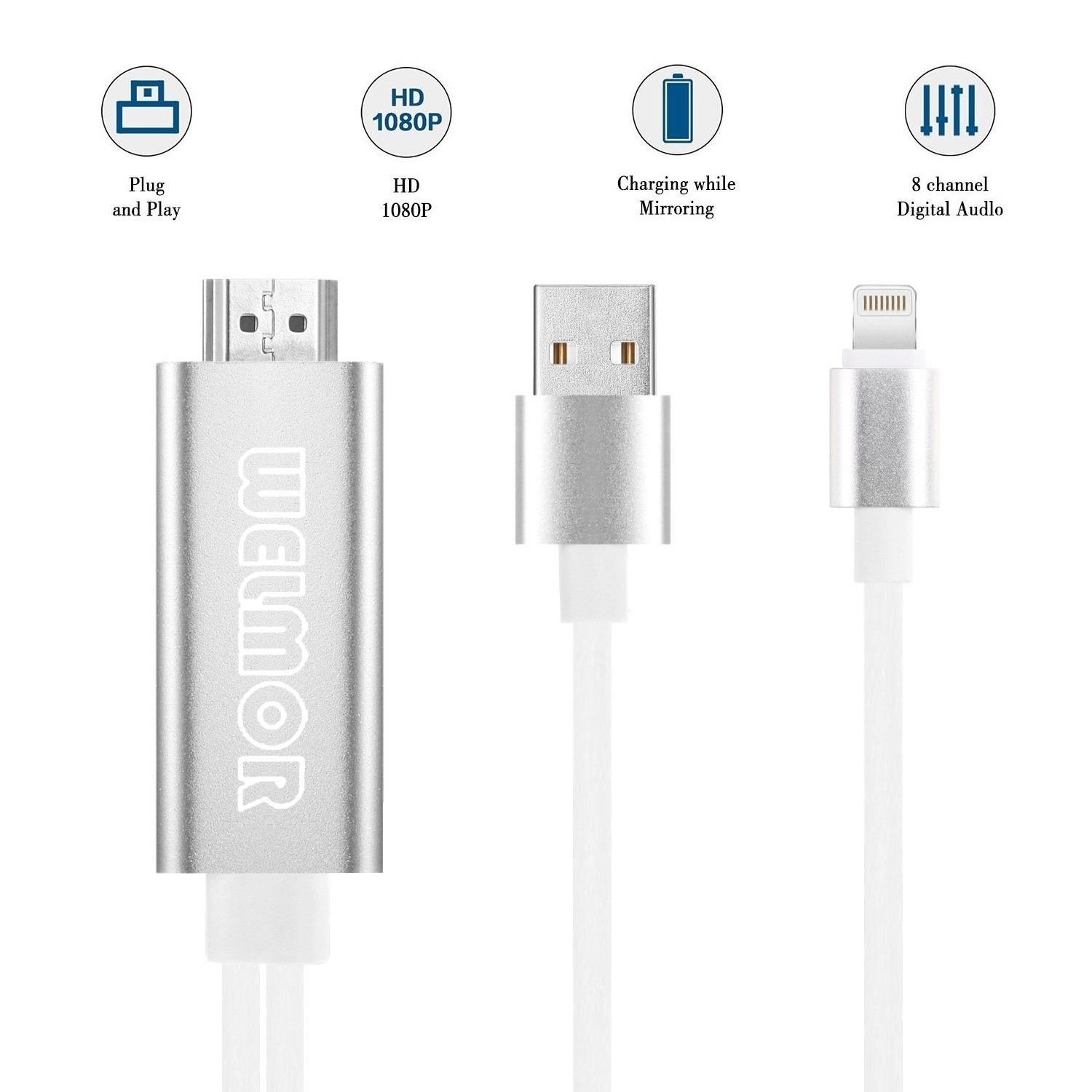 Lightning to HDMI Adapter Cable High Speed 6.6ft Digital AV HDTV 1080 p