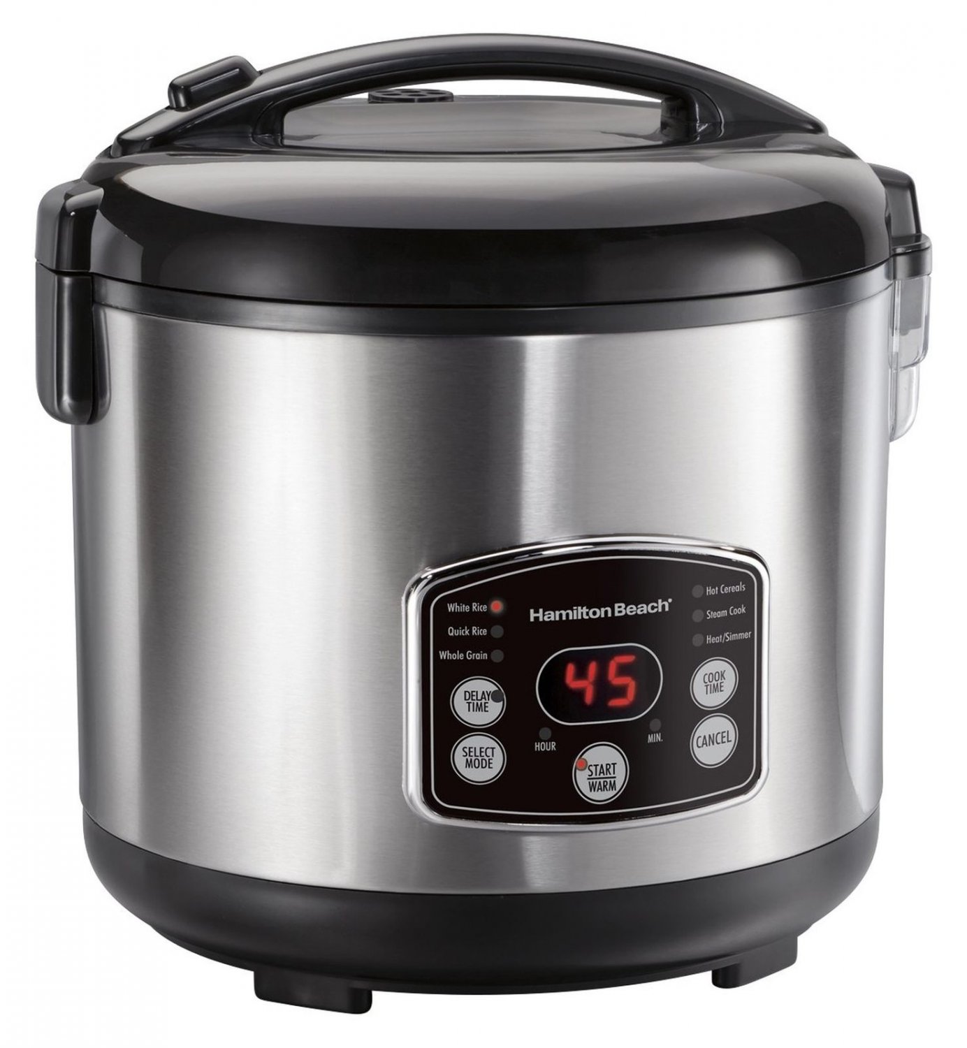 Hamilton Beach Rice Hot Cereal Cooker 7-Cups Resulting 14-Cups Steam Rinse Baske