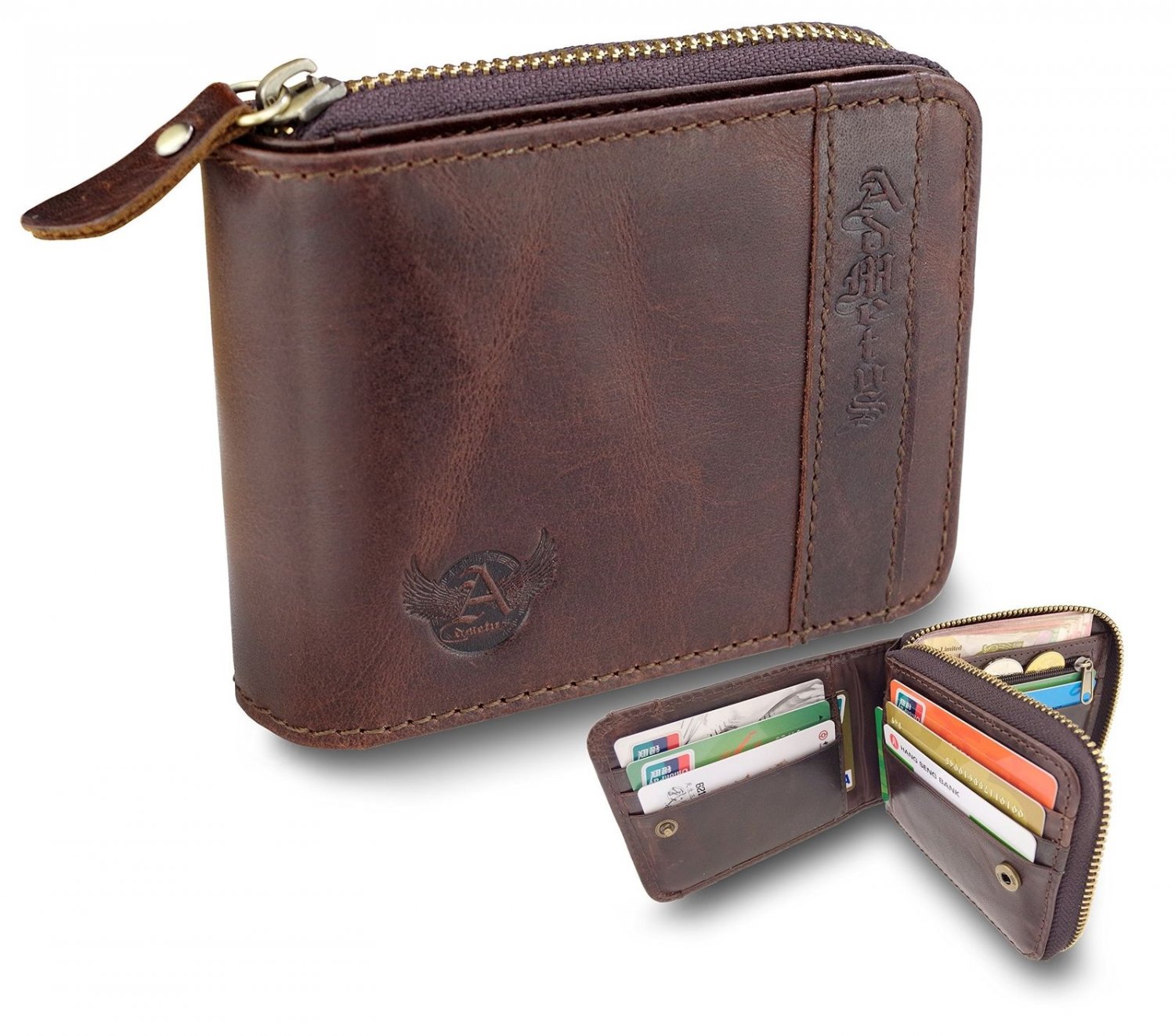 Wallet for Men Genuine Leather Waterproof Zip-around Wallet Brown Color Daily Us