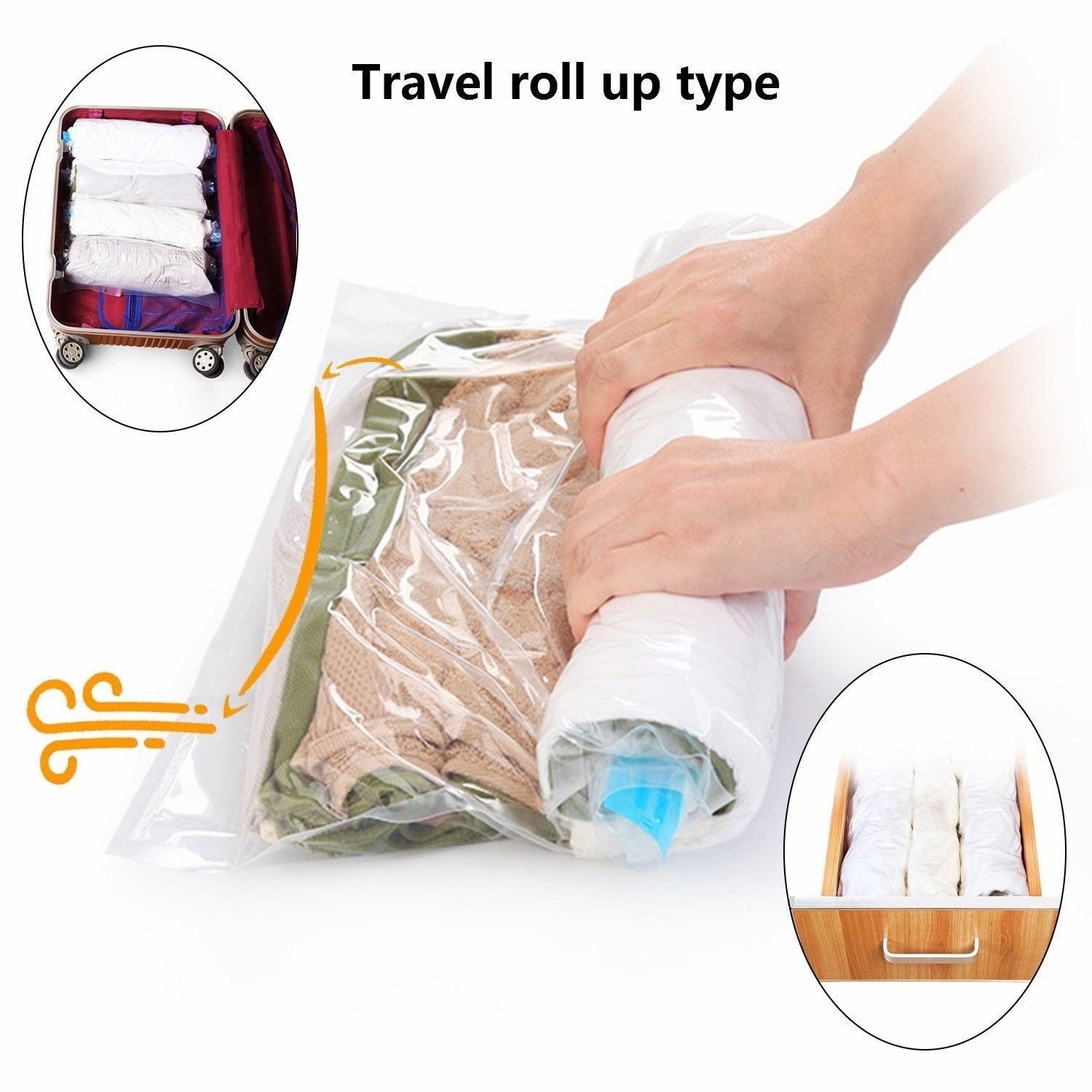 10 Pack Space Saver Clothing Storage Bags Compression Bags for Travel Hand Roll