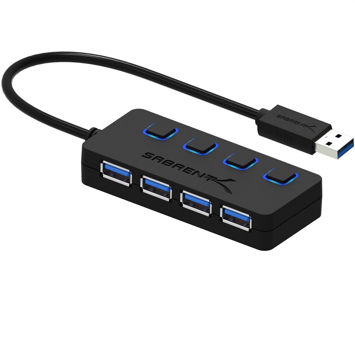 Multiple USB Charger 4-Port USB Hub 3.0 with Individual Power Switches LEDs