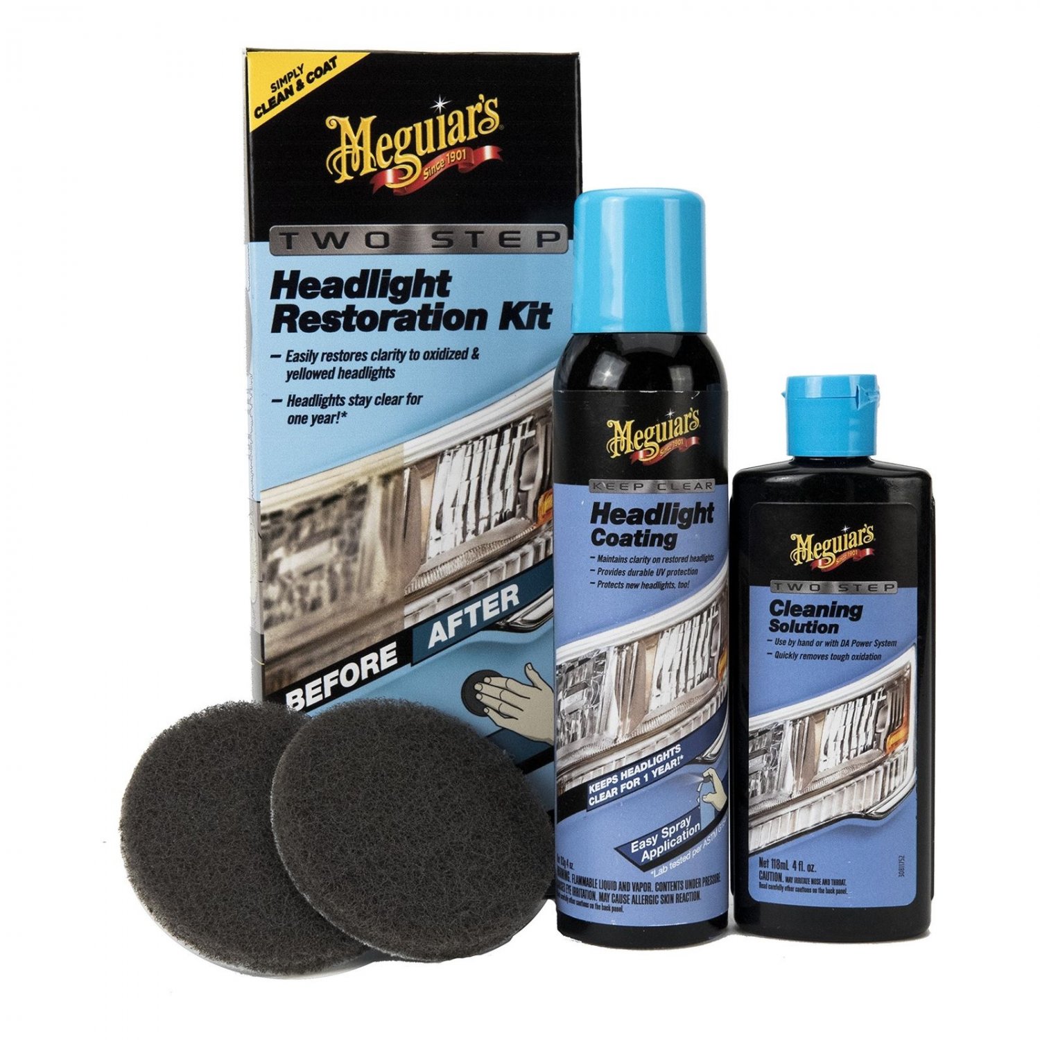 Meguiar's Two Step Headlight Restoration Kit Plasticx Crystal Clear Clean