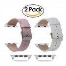Watch Band for Apple Watch Light White Pink Leather Watch Strap Wrist 2 Pack