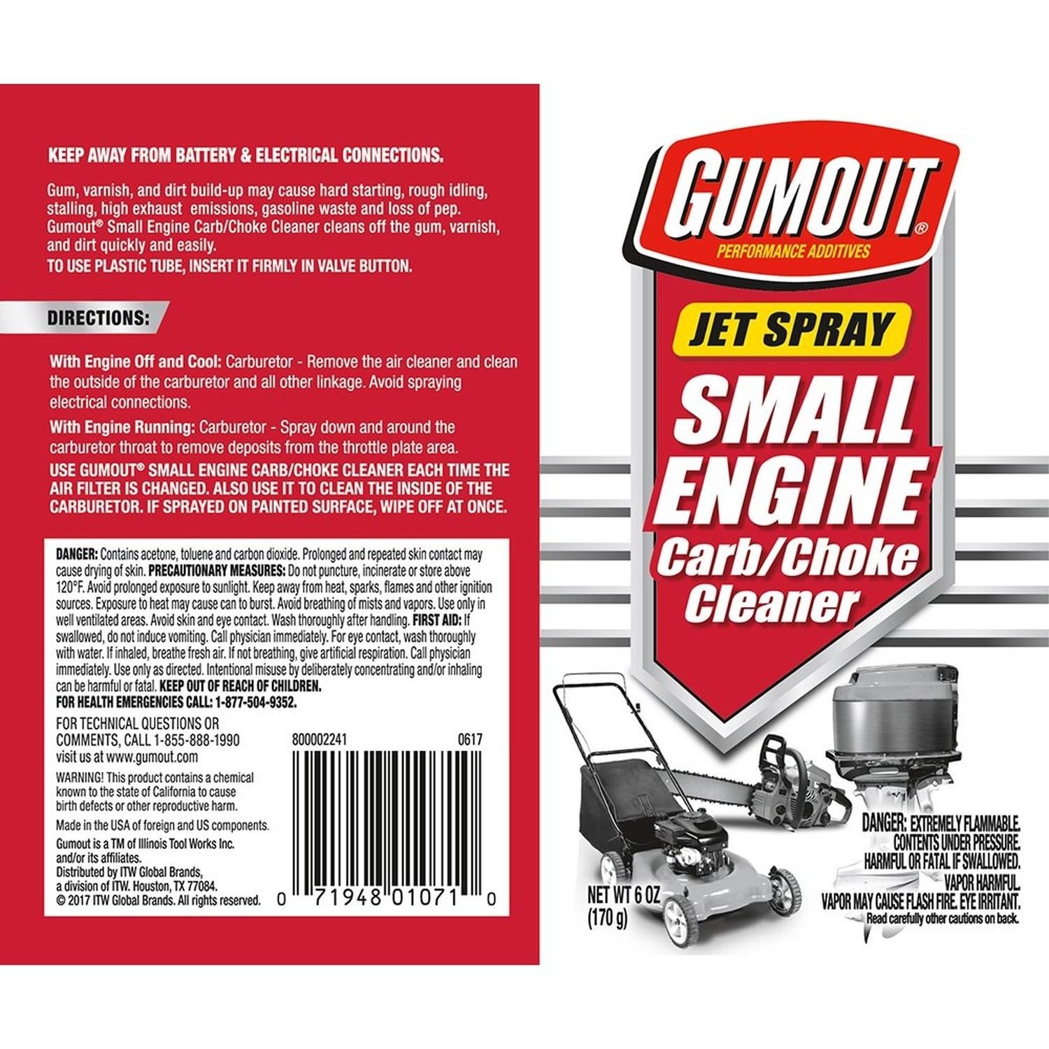 Gumout Small Engine Carb and Choke Cleaner 6 oz Ounces Cleans Unpainted