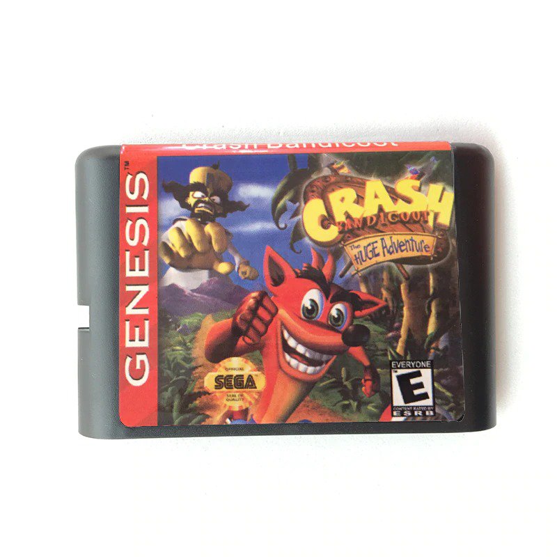 Crash Bandicoot 16-Bit Fits Sega Genesis Mega Drive Game Repro
