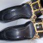 Franco Sarto Anders Black Leather Peep Toe High Pumps Animal Print Front Sz 6.5  38-034
