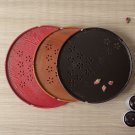 High-end Wooden Sakura Carving Hollow Serving Trays Plate Round Dish, Antique RetroTableware