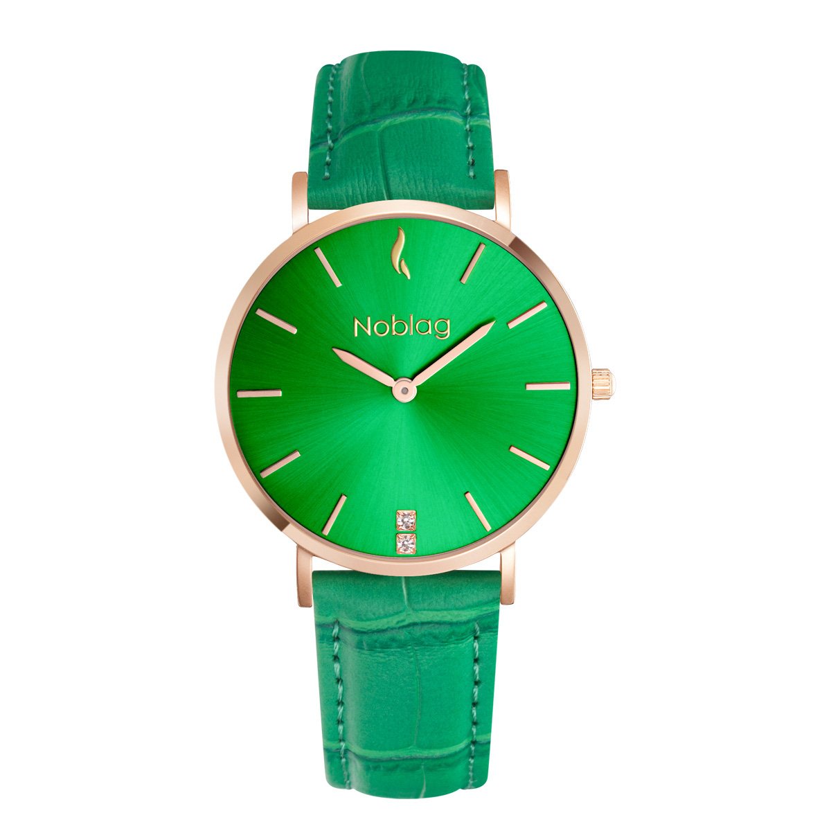 Noblag Flame Luxury Women's Watches Green Leather Strap Green Dial 36mm