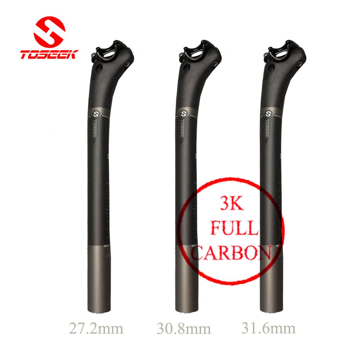 TOSEEK 3K Full Carbon MTB Road Bike Lay Back Seat Post 27.2 / 30.8 / 31
