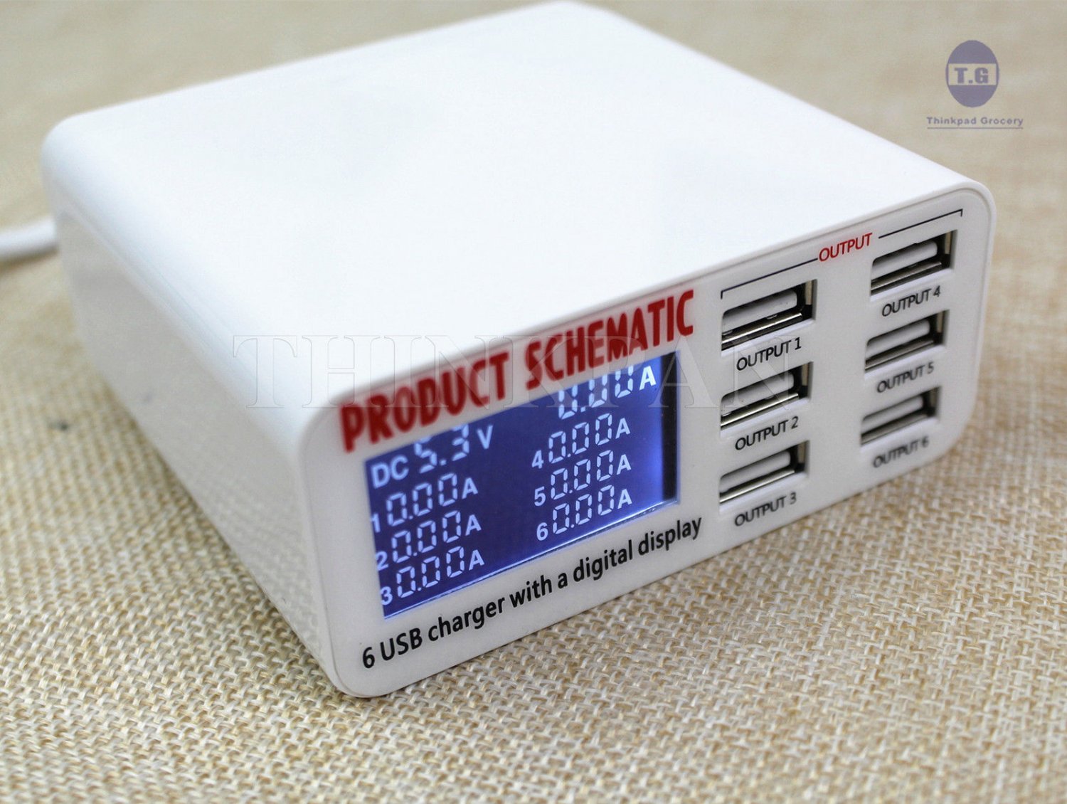 USB Power Charger Adapter 30W 6A 6 Port Wall Home Adapter Auto Detect LCD Screen