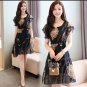 new Women Korean style show thin big code printing chiffon dress fashion temperament a long skir