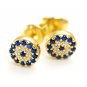 Round Blue Evil Eye Stud Earrings Sterling Silver Gold Gift Her Women Jewelry