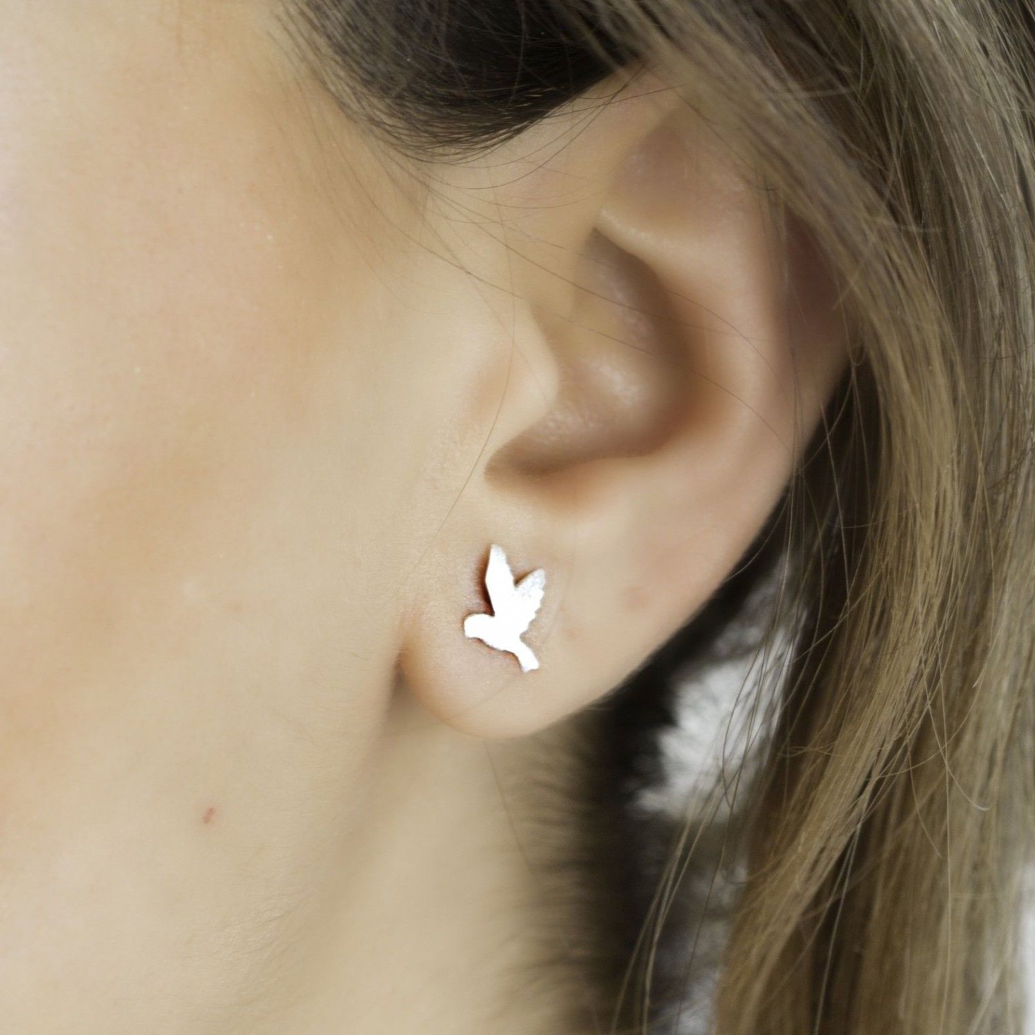 Sterling Silver Bird Stud Earrings