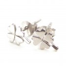 Four Leaf Clover Irish Sterling Silver Stud Earrings Heart Shaped Lucky Gift Her