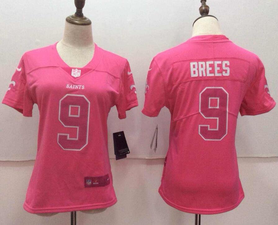 Size L Women's Drew Brees #9 New Orleans Saints Limited Player Jersey Pink