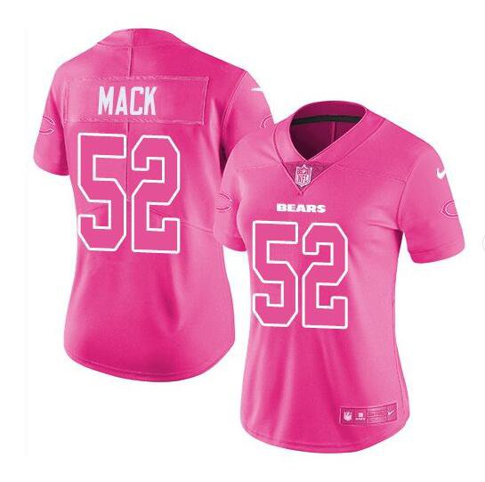 Women's Khalil Mack #52 Bears Limited Player Jersey Pink