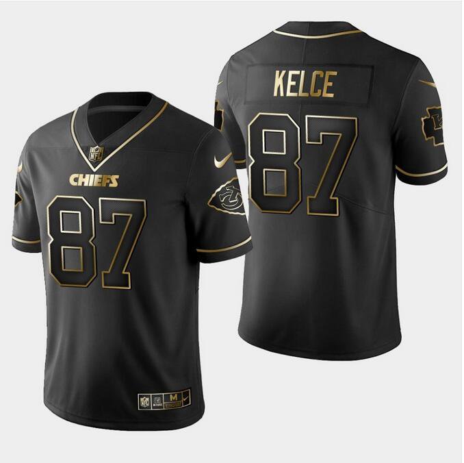 Men's Travis Kelce #87 Chiefs Limited Player Jersey Black Gold Edition