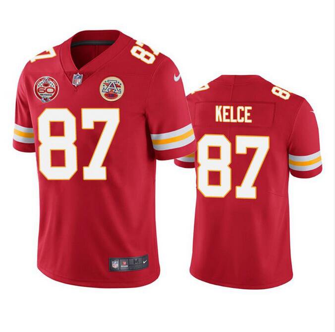 Men's Travis Kelce #87 Chiefs 60 Season Patch Limited Player Jersey Red