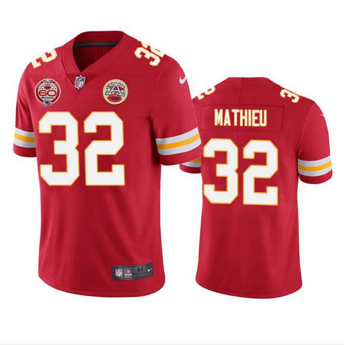 Men's Tyrann Mathieu #32 Chiefs 60 Season Patch Limited Player Jersey Red