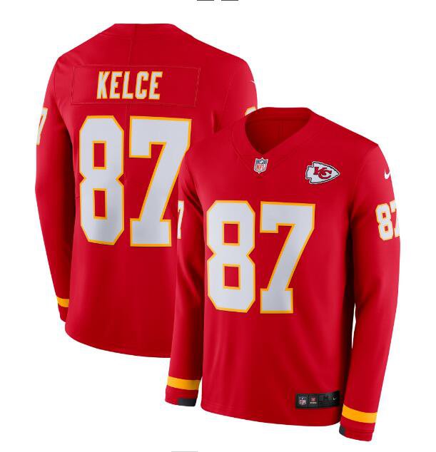 Men's Travis Kelce #87 Chiefs Therma Long Sleeve Jersey Red