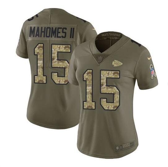 Women's Patrick Mahomes #15 Chiefs Limited Player Jersey Olive camo