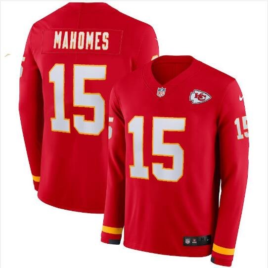 Men's Patrick Mahomes #15 Chiefs Therma Long Sleeve Jersey Red