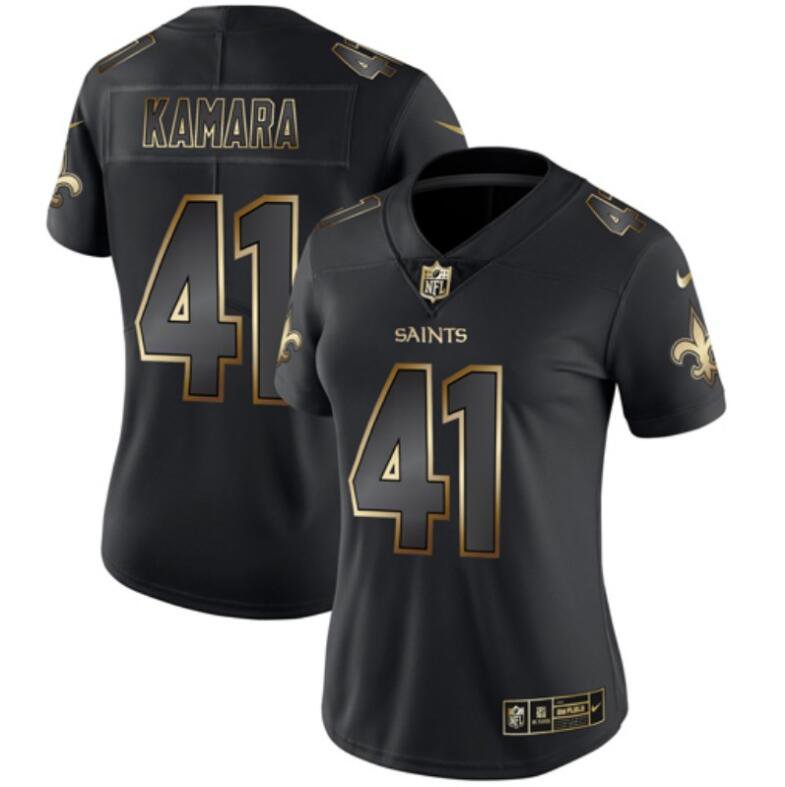 Women's Alvin Kamara #41 Saints Limited Player Jersey Black Gold Edition