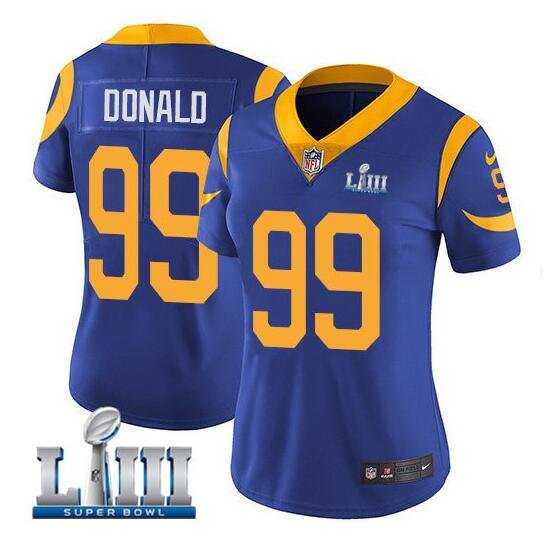Women's Aaron Donald #99 Rams Super Bowl LIII Limited Player Jersey Royal