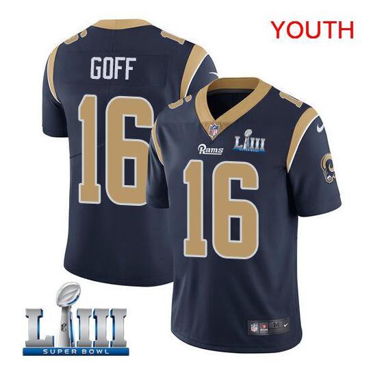 Youth Jared Goff #16 Rams Super Bowl LIII Limited Player Jersey Navy