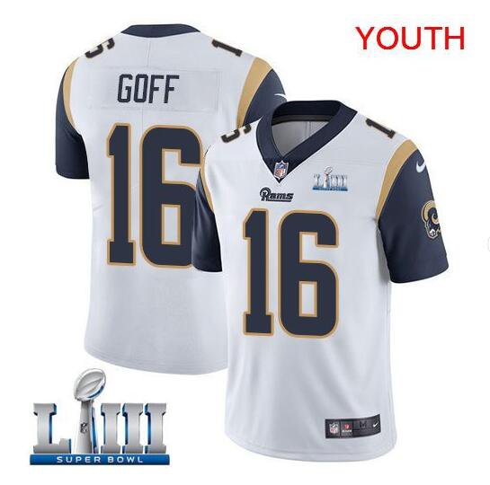 Youth Jared Goff #16 Rams Super Bowl LIII Limited Player Jersey White
