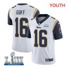 Youth Jared Goff #16 Rams Super Bowl LIII Limited Player Jersey White