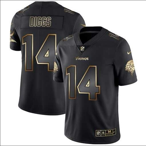 Men's Stefon Diggs #14 Vikings Limited Player Jersey Black Gold Edition