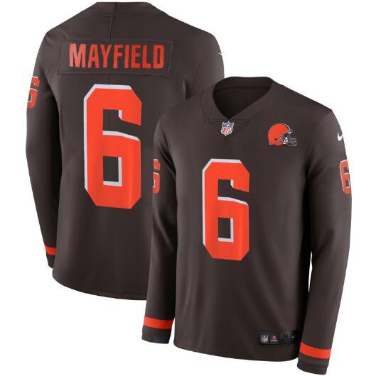 Men's Baker Mayfield #6 Browns Therma Long Sleeve Player Jersey Brown