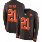 Men's Denzel Ward #21 Browns Therma Long Sleeve Player Jersey Brown