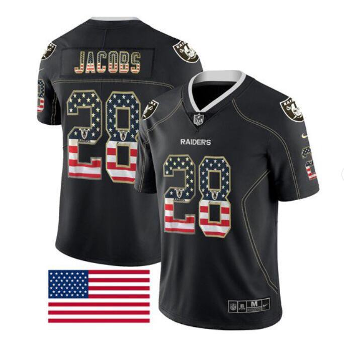 Men's Josh Jacobs #28 Raiders Limited Player Jersey Black USA Flag
