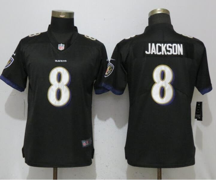 Women's Lamar Jackson #8 Ravens Limited Player Jersey Black