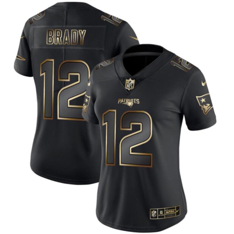 Women's Tom Brady #12 Patriots Limited Player Jersey Black Gold Edition