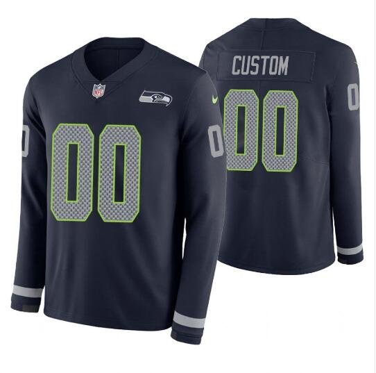 Custom Men's Seahawks Therma Long Sleeve Jersey Navy